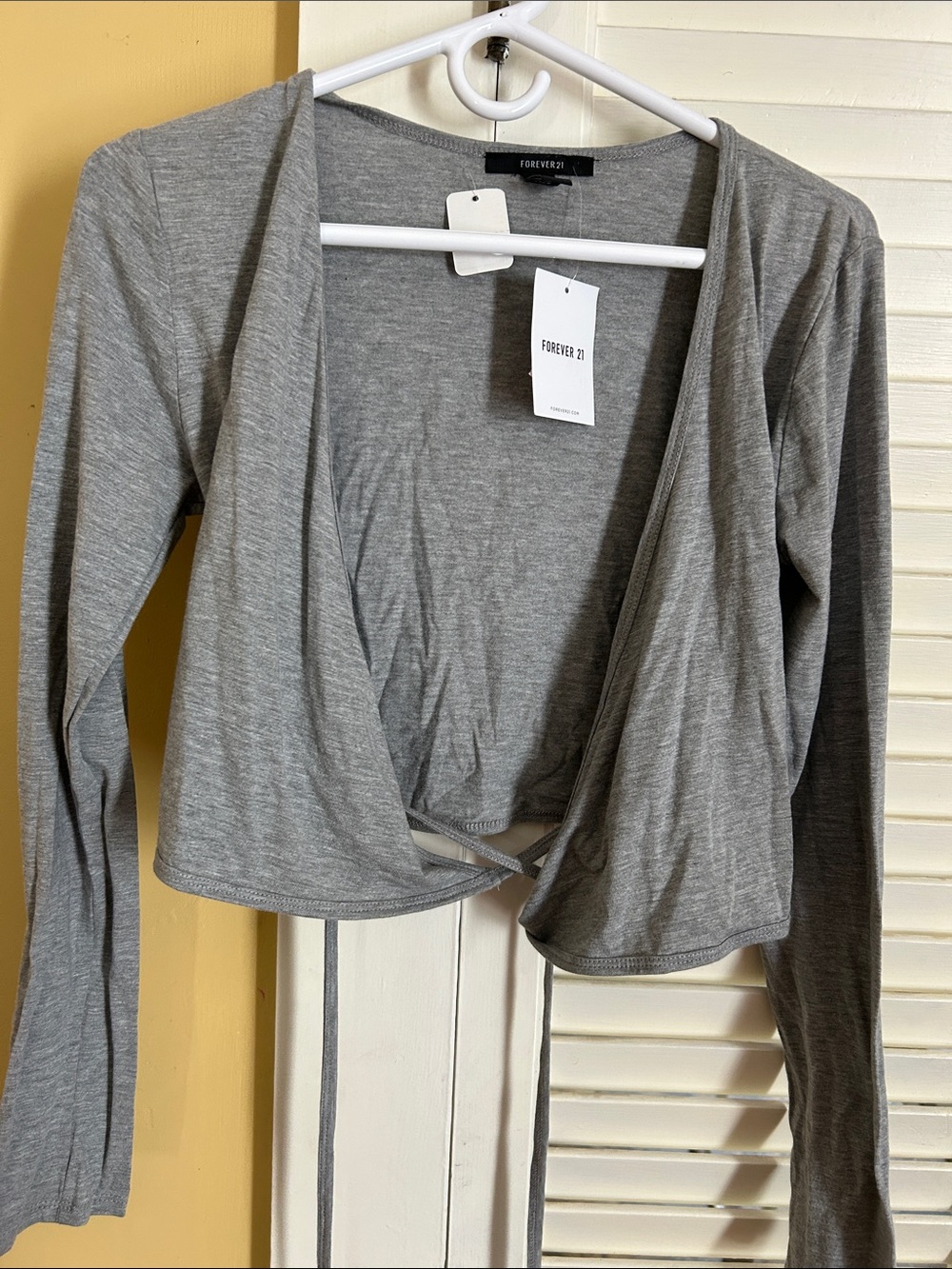 Forever 21 Light Gray Long-Sleeve Wrap Crop Top